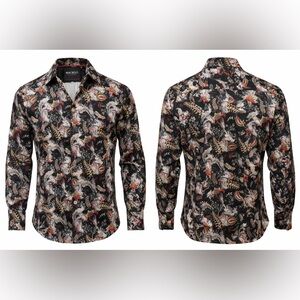 Maceoo Fibonacci Fairytale Black Shirt Mens Button Up Italian Fabric